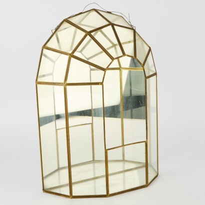 A Vintage Wall-Mounted Brass Terrarium
