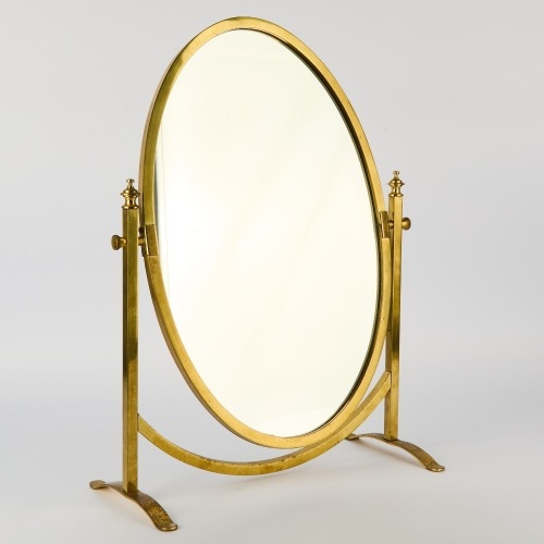 A Hollywood Regency Brass Cheval Table Mirror