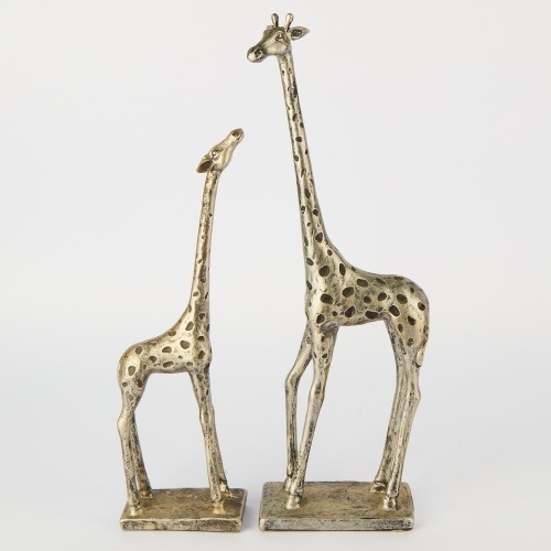 A Pair of Tall Giraffe Sculptures in Silver Finish