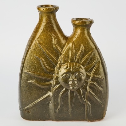 A Studio Glazed Terracotta Double Vase