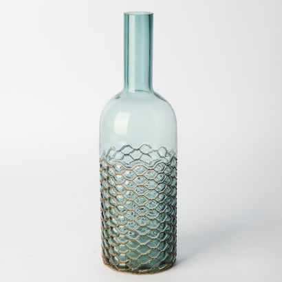 A Hand-Blown Glass and Wire Art Bottle