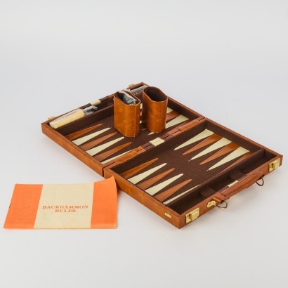 A Vintage Carved Backgammon Set, Unused