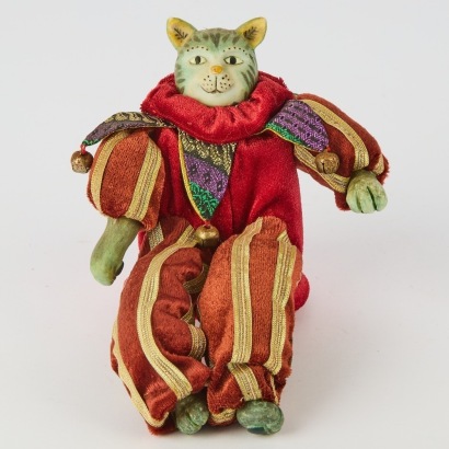 A Cat Dressed as a Jester Table Ornament