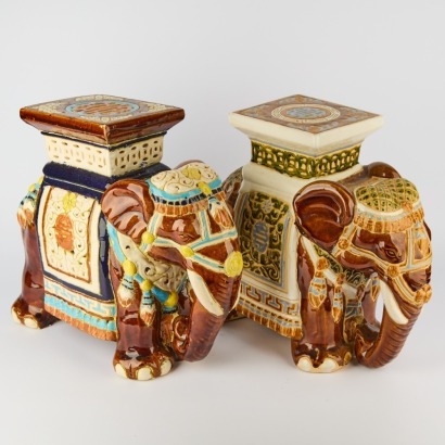 A Pairing of Porcelain Elephant Flower Stands