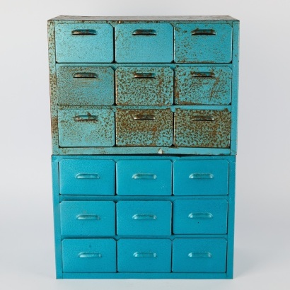A Matching Pair of Vintage Metal Workshop Drawers
