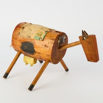 A Mid-Century Handmade Wooden Cow