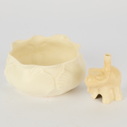 A Group of Three Porcelain Items, Comprising a Vase, a Flowerpot and a Small Elephant Form Incense Holder