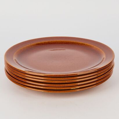 A set of six Vintage Crown Lynn Large Dinner Plates Redwood Glaze