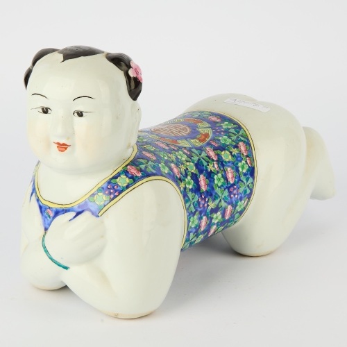 A Chinese 20th Century Famille Rose 'Boy' Porcelain Pillow