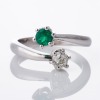 18ct White Gold, 0.28ct Emerald / 0.32ct Diamond Cross-over Dress Ring