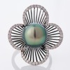 Robert Wan, Modern, 18ct White Gold, Tahitian Pearl / 0.61ct Diamond Flower Ring