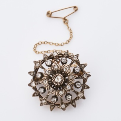 Silver / 12ct Rose Gold, Victorian, 0.60ct Diamond Starburst Brooch