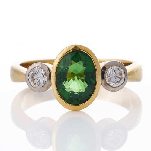 18ct Yellow / White Gold, 1.79ct Tourmaline / 0.36ct Diamond Three Stone Ring