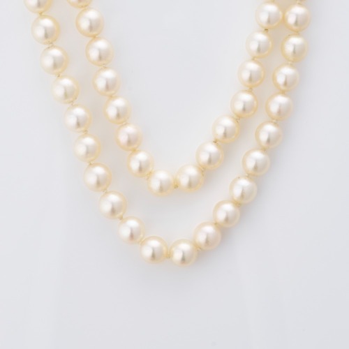 Double Row, 46cm, Akoya Cultured Pearl Necklace with 18ct White Gold, Ruby / Diamond Clasp