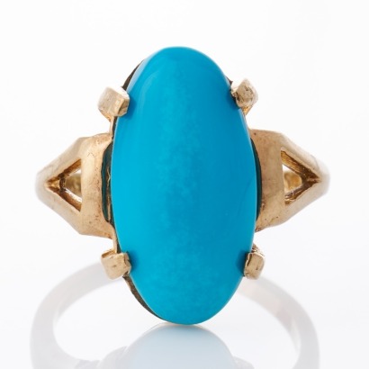10ct Yellow Gold, Vintage, Oval Cabochon Turquoise Dress Ring