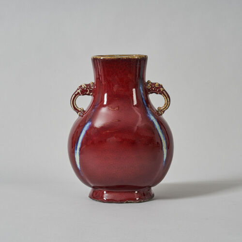A Chinese Qing Dynasty Flambe Vase with two elephant handles (Yongzheng Nian Zhi Mark)