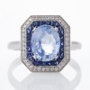 18ct White Gold, 3.60ct Sapphire / 0.19ct Diamond Halo Ring - As new