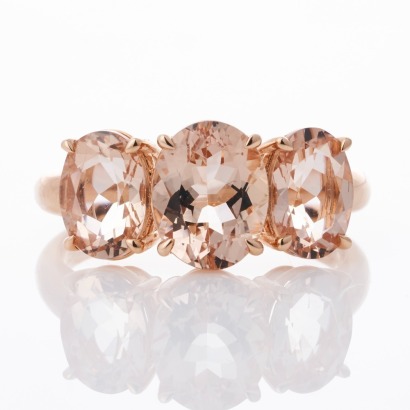 18ct Rose Gold, 4.24ct Morganite Three-Stone Ring - As new
