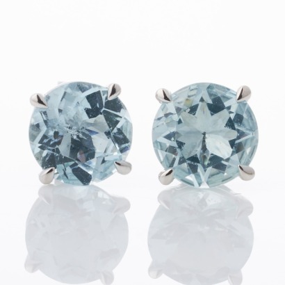 18ct White Gold, 2.10ct Round Aquamarine Stud Earrings - As new