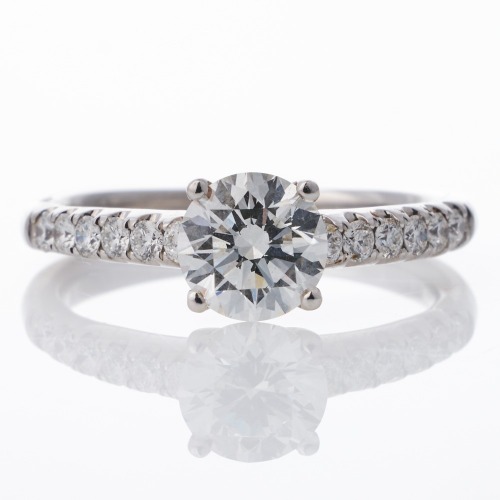 18ct White Gold, 1.00ct Round Brilliant Cut / 0.25ct Diamond Ring, GIA certified
