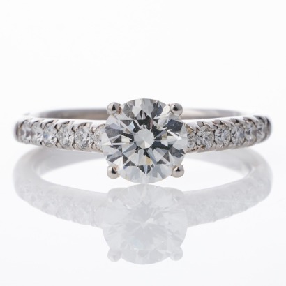18ct White Gold, 1.00ct Round Brilliant Cut / 0.25ct Diamond Ring, GIA certified