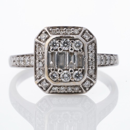 18ct White Gold, Art Deco-Style, 0.50ct Diamond Cluster Ring