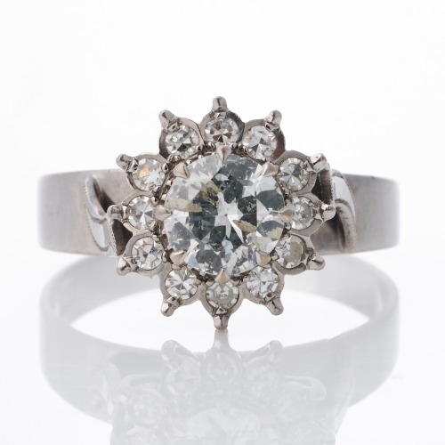 18ct White Gold, 1.19ct Diamond Cluster Ring