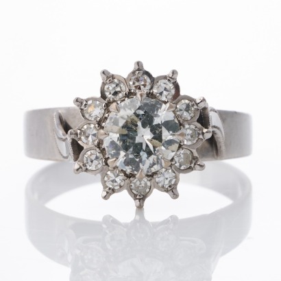 18ct White Gold, 1.19ct Diamond Cluster Ring