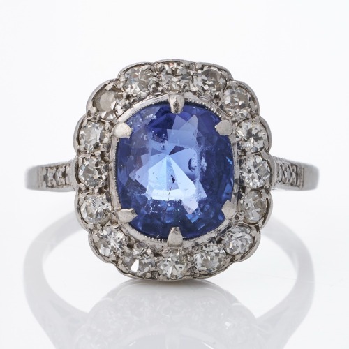 Platinum, 3.50ct Sapphire / 0.75ct Diamond Halo Ring