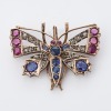 9ct Rose Gold / Silver, Late 19th - Early 20th Century, Sapphire / Ruby / .07ct Diamond Butterfly Brooch