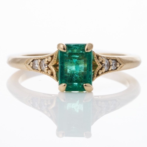 14ct Yellow Gold, 0.97ct Emerald / Diamond Ring