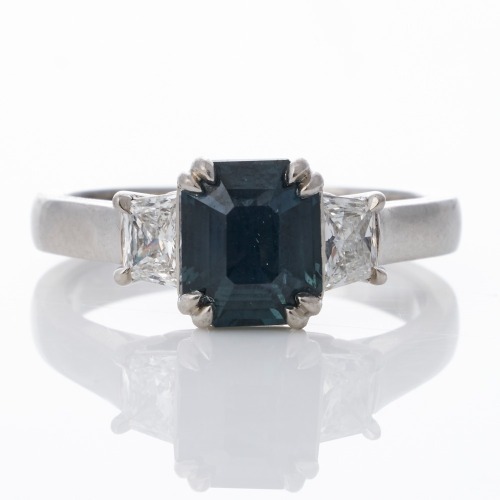 Naveya & Sloane, Platinum, Modern, 1.63ct Parti-Colour Sapphire / .37ct Diamond Three Stone Ring