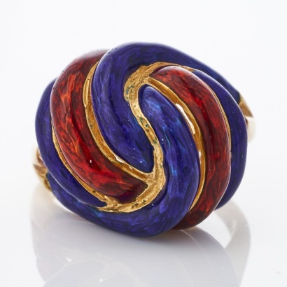 18ct Yellow Gold, Enamel Interwoven Knot Ring