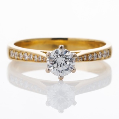 18ct Yellow / White Gold, 0.44ct Diamond Solitaire Ring, NZ Made