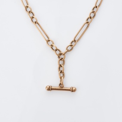 9ct Yellow Gold, 52cm Vintage, Fob Chain with T Bar Pendant
