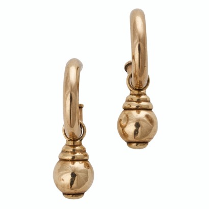 9ct Yellow Gold, Half-Hoop Hollow / Ball Drop Earrings
