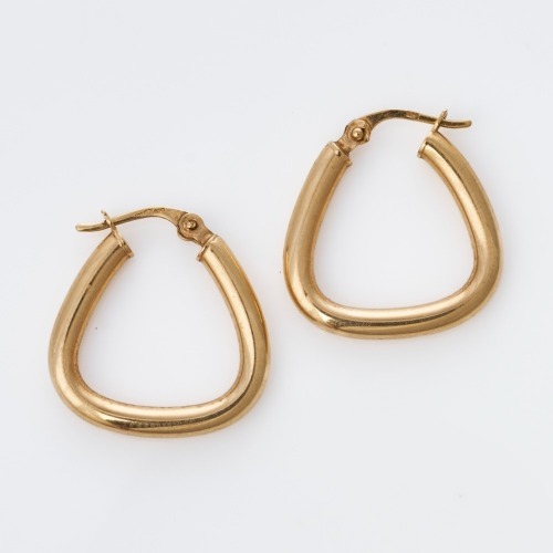 9ct Yellow Gold, Triangular Hoop Earrings