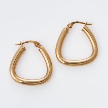 9ct Yellow Gold, Triangular Hoop Earrings