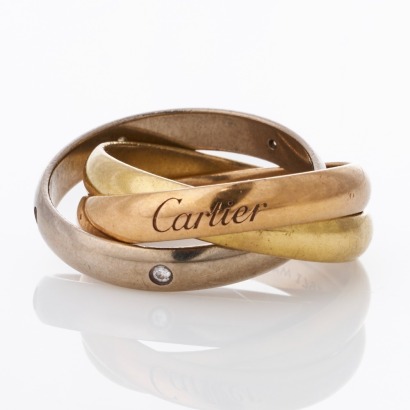 Cartier, 18ct Tri-Colour Gold, Diamond 'Trinity' Ring, Size 53, circa 2014