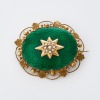 15ct Yellow Gold, Victorian, Green Enamel / Seed Pearl Brooch