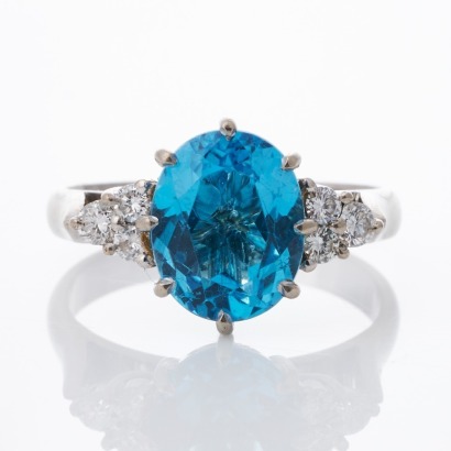 18ct White Gold, Blue Topaz / 0.30ct Diamond Ring