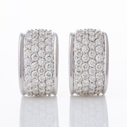 Hardy Brothers, 18ct White Gold, 3.00ct Diamond Pav&eacute; Huggie Earrings with Box