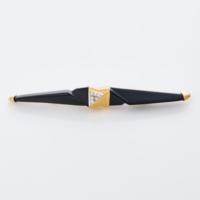 Carrie N. Smith, 18ct Yellow Gold, Onyx / Diamond Bar Brooch