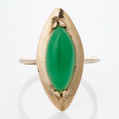 9ct Yellow Gold, Vintage, Marquise Cabochon Jade Ring
