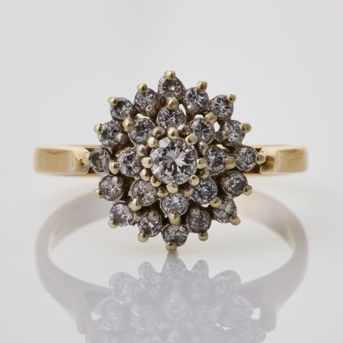 9ct Yellow / White Gold, 0.35ct Diamond Cluster Ring