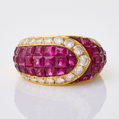 18ct Yellow Gold, Modern, 1.70ct Ruby / 0.50ct Diamond Dress Ring