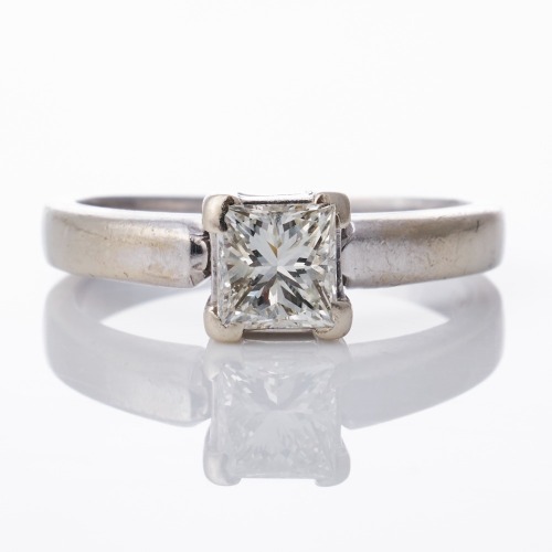 14ct White Gold, 0.55ct Princess Cut Diamond Solitaire Ring