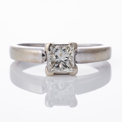 14ct White Gold, 0.55ct Princess Cut Diamond Solitaire Ring