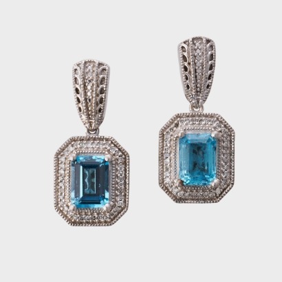 Michael Hill, Sterling Silver, Blue Topaz / 0.30ct Diamond Drop Earrings
