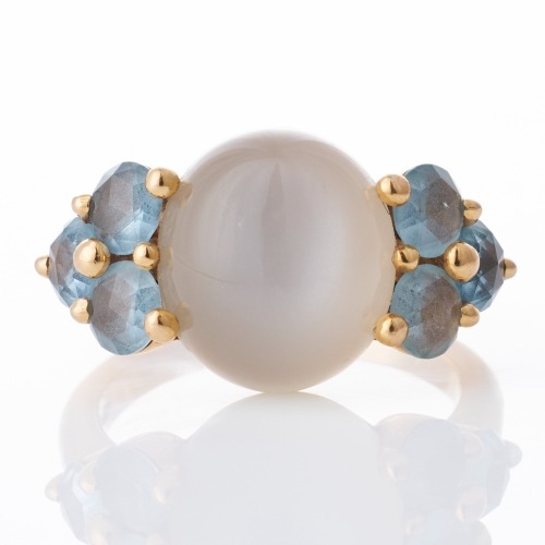 Pomellato, 18ct Yellow Gold, Moonstone / Aquamarine Luna Ring with Box